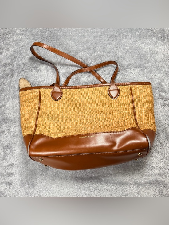 Lauren Ralph Lauren Handbags - Lauren Ralph Lauren Straw Tote with Brown Leather Trim